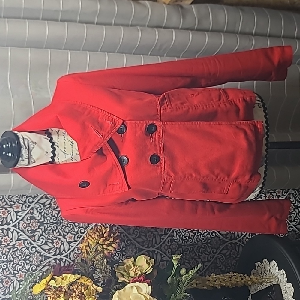 Tulle Vibrant Red Pea Coat